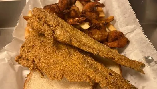 2 pc whole catfish & 10 shimp & fries 