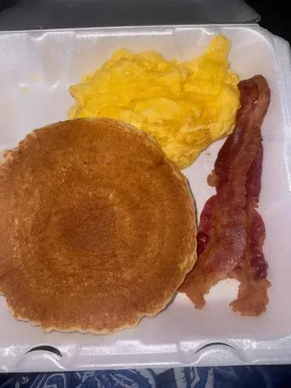 2 Pancakes, 2 Eggs, and 2 Strips of Bacon