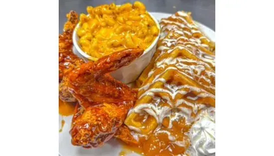 Peach Cobbler Chicken & Waffles Meal