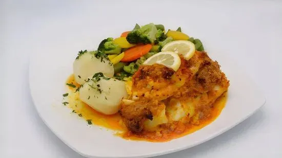 Baked Stuffed Scrod w/ Shrimp Mozambique