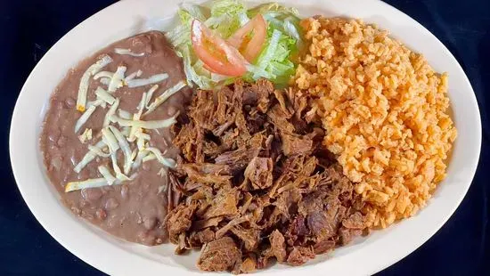 Birria con Arroz y Frijoles / Birria with Rice and Beans