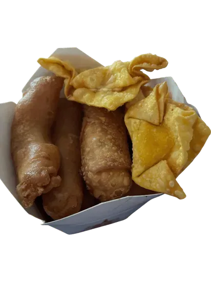 C. Egg Roll, Chicken Fingers, Boneless Spareribs & Crab Rangoon