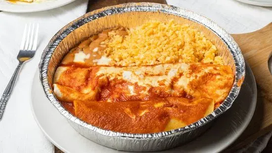 18. One Burrito, One Enchilada, Rice, and Refried Beans