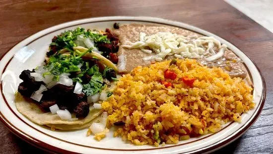 2 TACOS RICE AND BEANS