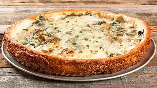 Spinach Mushroom Alfredo - Parmesan Crusted Pizza