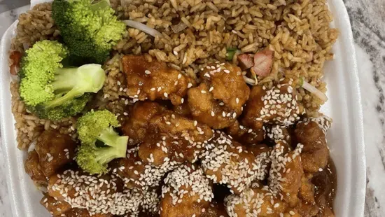 D14. Crispy Sesame Chicken with Pork Fried Rice Dinner