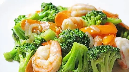 112. Jumbo Shrimp with Broccoli