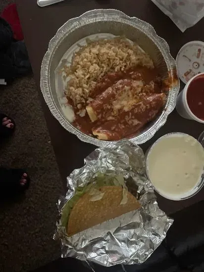 5.   1 Burrito,  1 Enchilada,  Rice & Beans