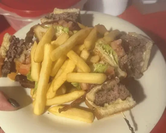 Cheeseburger Club with french fries