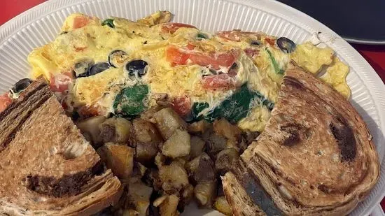 Greek Omelet with home fries and toast