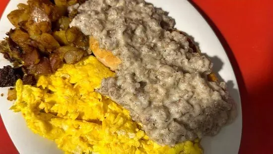 Biscuits and Gravy w/ 2 eggs &home fries