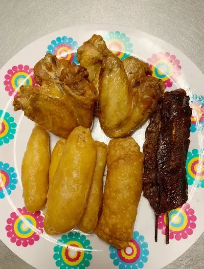 A5. Chicken Fingers, Chicken Wings, Beef Teriyaki & Egg Roll