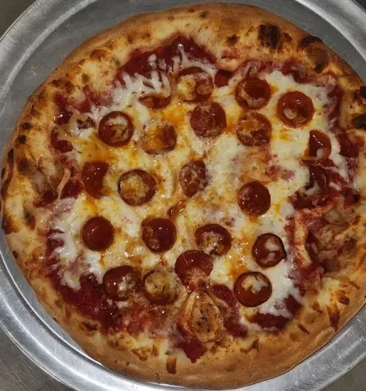 HONEY & CUP-N-CHAR PEPPERONI - Handcrafted Dough & Marina Sauce with Buffalo Milk Mozzarella and Cup N Char Pepperoni and Mike's Hot Honey w/ Chillis