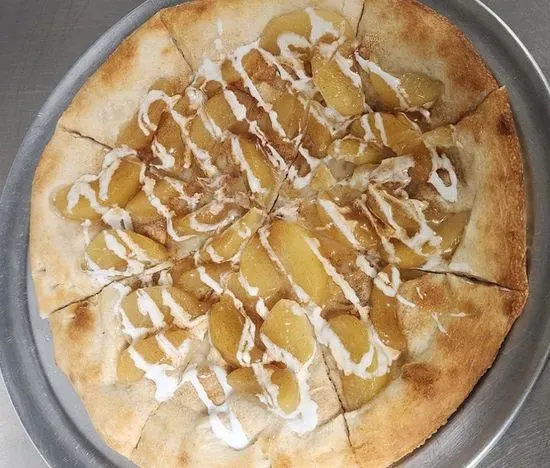 Cinnamon Apple Dessert Pizza - Handcrafted Dough with Apple Pie Filling and drizzled Cinnamon and Frosting