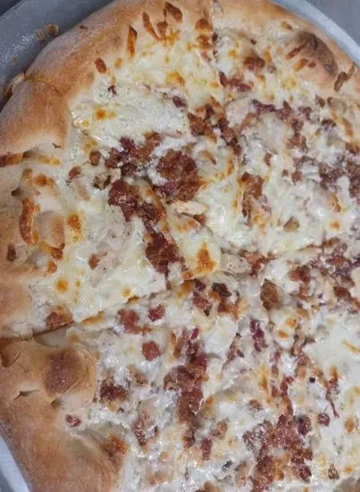 CHICKEN BACON RANCH - Hand Crafted Dough - w/ Buttermilk or Sweet Baby Ray's Barbeque Sauce or Pesto Sauce - choice your Sauce, Buffalo Milk Mozzarella, Diced Chicken Breast, Bacon