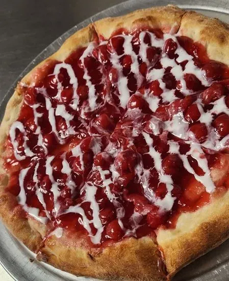 Cherry Dessert Pizza - Handcrafted Dough with Cherry Pie Filling and drizzled with Frosting