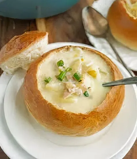 Sourdough Bread Bowl with Soup  - Lemon Rice