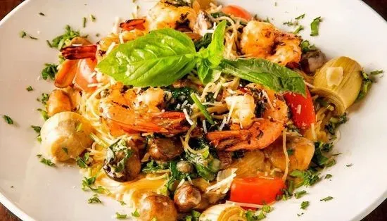 Lemon Garlic Shrimp Scampi over Angel Hair Pasta