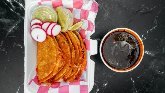 3 Chicken Birria Tacos with Consomé / Broth