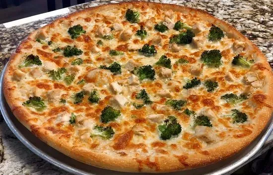 Chicken Broccoli Alfredo Sauce Pizza