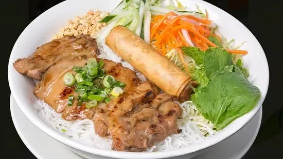 62. Bun Ga Nuong Cha Gio (Vermicelli with Grilled Chicken and Egg Rolls)