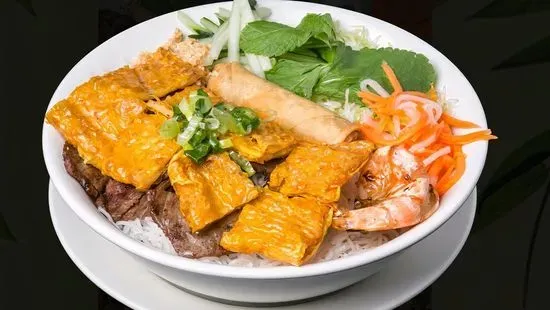 58. Bun Dac Biet (Vermicelli with Shrimp, Pork, Bean Curd Skin and Egg Rolls)