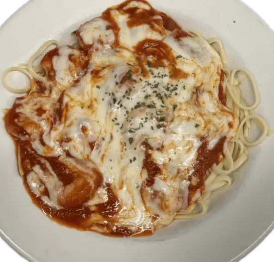 Shrimp Parmesan over Linguine