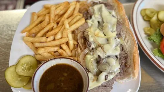 French Dip with Swiss Cheese Sandwich