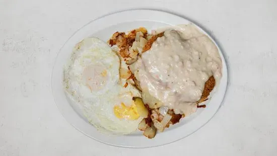 Country Fried Steak, Eggs, Potatoes and Toast