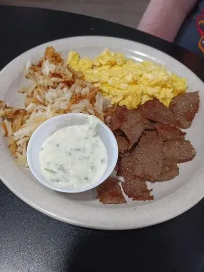 2 Eggs with Gyro Meat