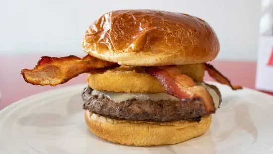 BBQ bacon cheeseburger with fries