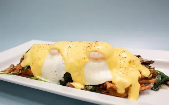 Earth and Egg Potato Pancake Benedict