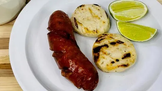 Chorizo con Arepita  / Chorizo with 2 Little Corn Cake or Cooked Potato