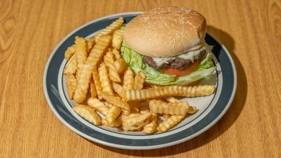 Cheeseburger, French Fries, Can Of Soda