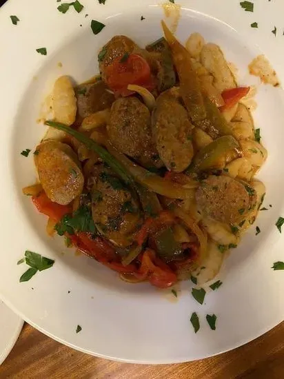 Sausage & Peppers over pasta