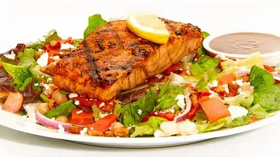 MEDITERRANEAN SALAD w/ GRILLED SALMON