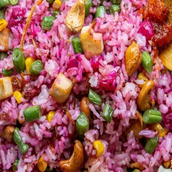 Pink fried rice with