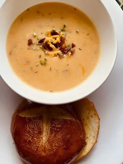 Beer Cheese Soup & Grilled Pretzel Bun