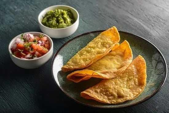 Fried Potato Tacos w Salsa and Guac