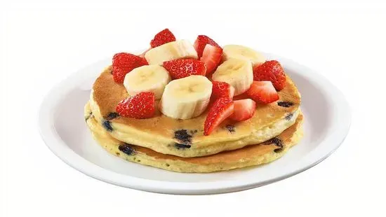 Stack of Double Berry Banana Strawberry Pancakes 