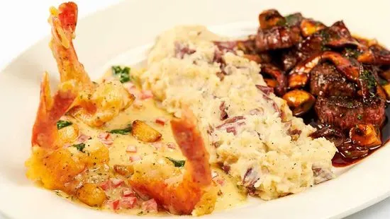 Shrimp Scampi and Steak Diane