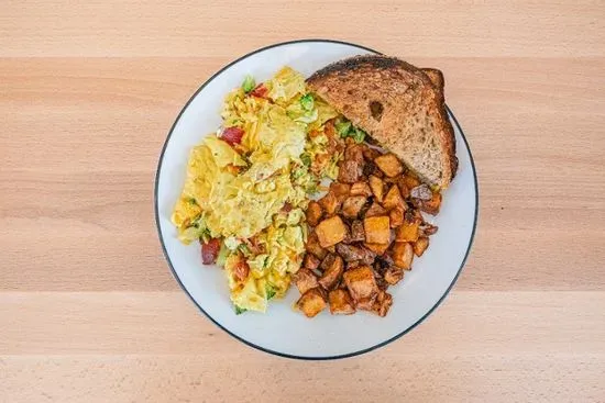 Broccoli, Bacon, and Cheddar Scramble
