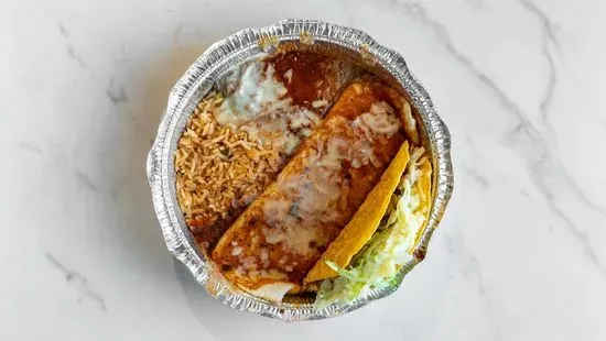 6. Beef Enchilada, Taco, Mexican Rice and Beans