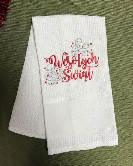 Towel- Merry Christmas Silver/Red (Wesolych Swiat)