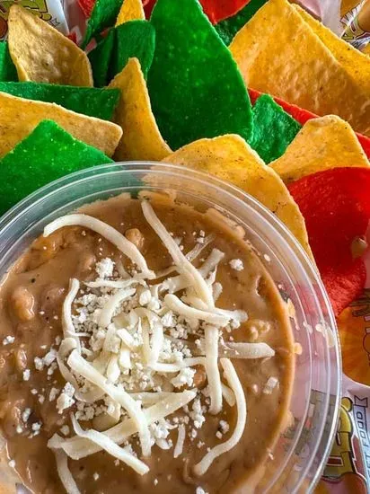 Fresh Corn Chips and Chorizo Bean Dip