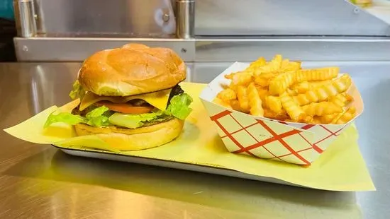 Cheese Burger with fries