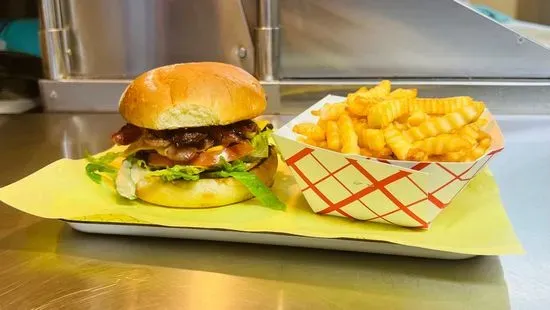 Bacon Cheese Burger with fries