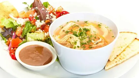 GREEK CHICKEN LEMON SOUP w/ MEDITERRANEAN SALAD