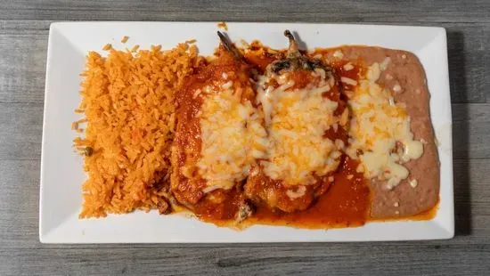 8. One Enchilada, One Tamal, Rice and Beans