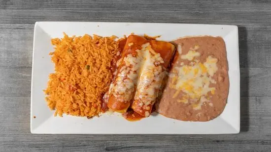 5. Two Enchiladas, Rice and Beans